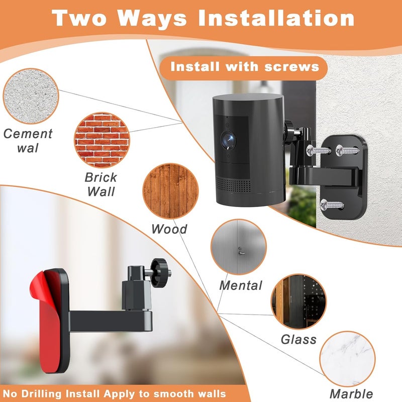 Dukoyb حامل كاميرا جداري 2 حزمة، متوافق مع كاميرا Outdoor Cam Plus/Stick Up Cam Battery/Plug-in/Pro/Indoor Cam (الجيل الأول)، قابل للتعديل 360 درجة بدون حفر، أسود - Image 3